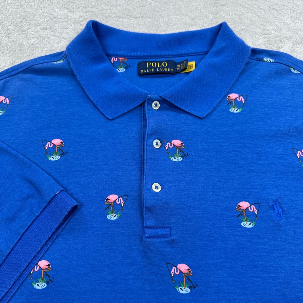 Polo Ralph Lauren Polo Shirt Mens 2XB Blue Flamingo Cotton Short Sleeve Tropical